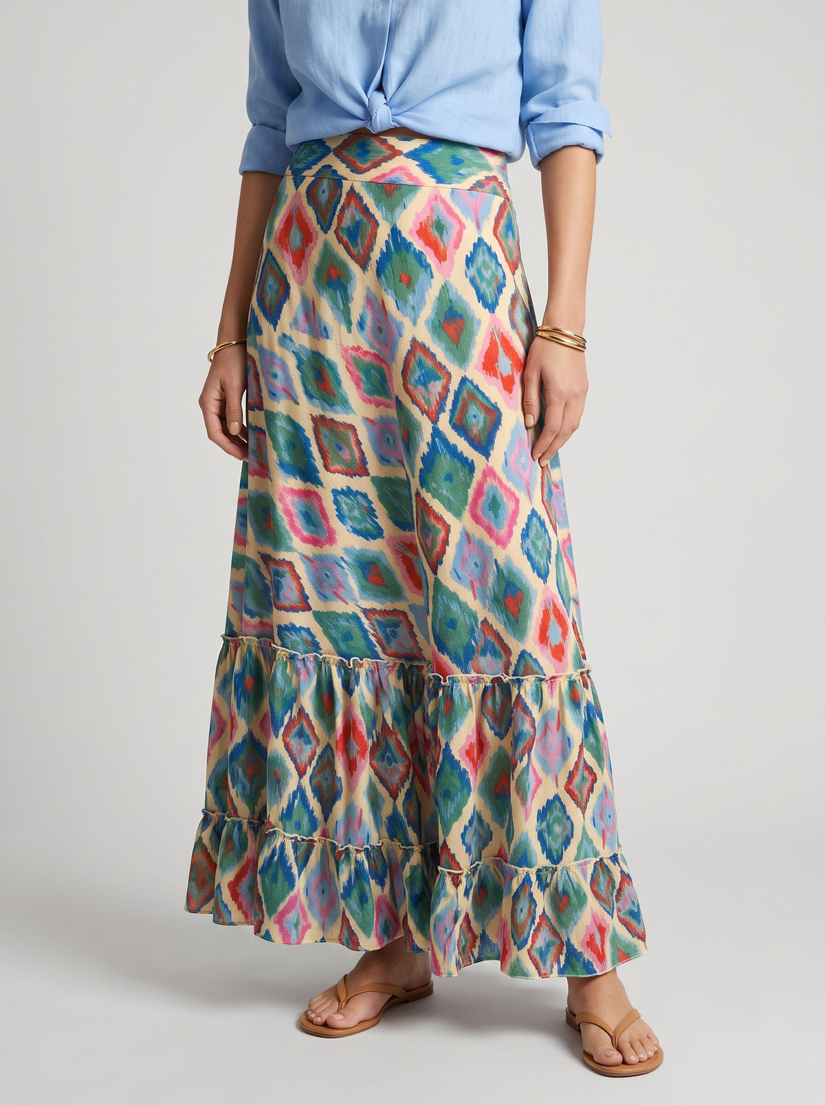 Celeste Boho Floral Ruffle Skirt — Turquoise