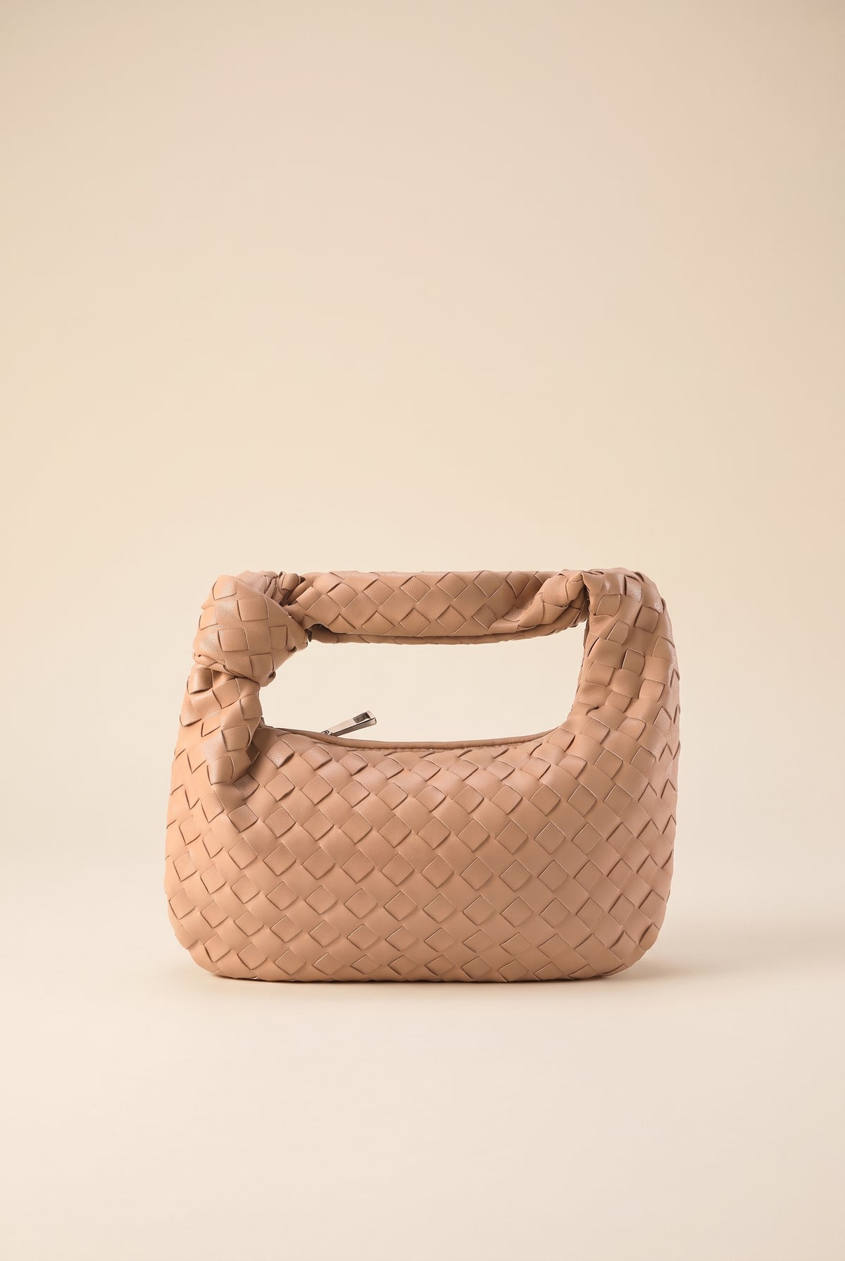 Mini sac tressé en effet cuir - Beige