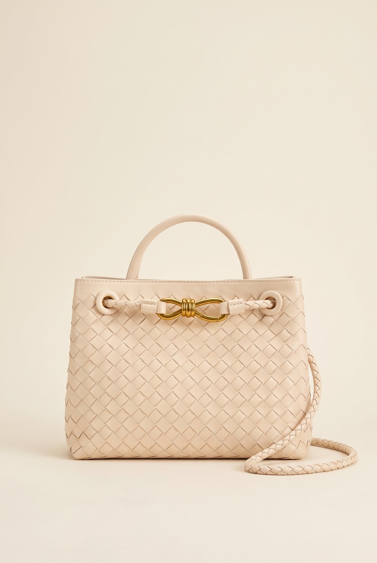 Lucia Woven Faux Leather Bag — Cream