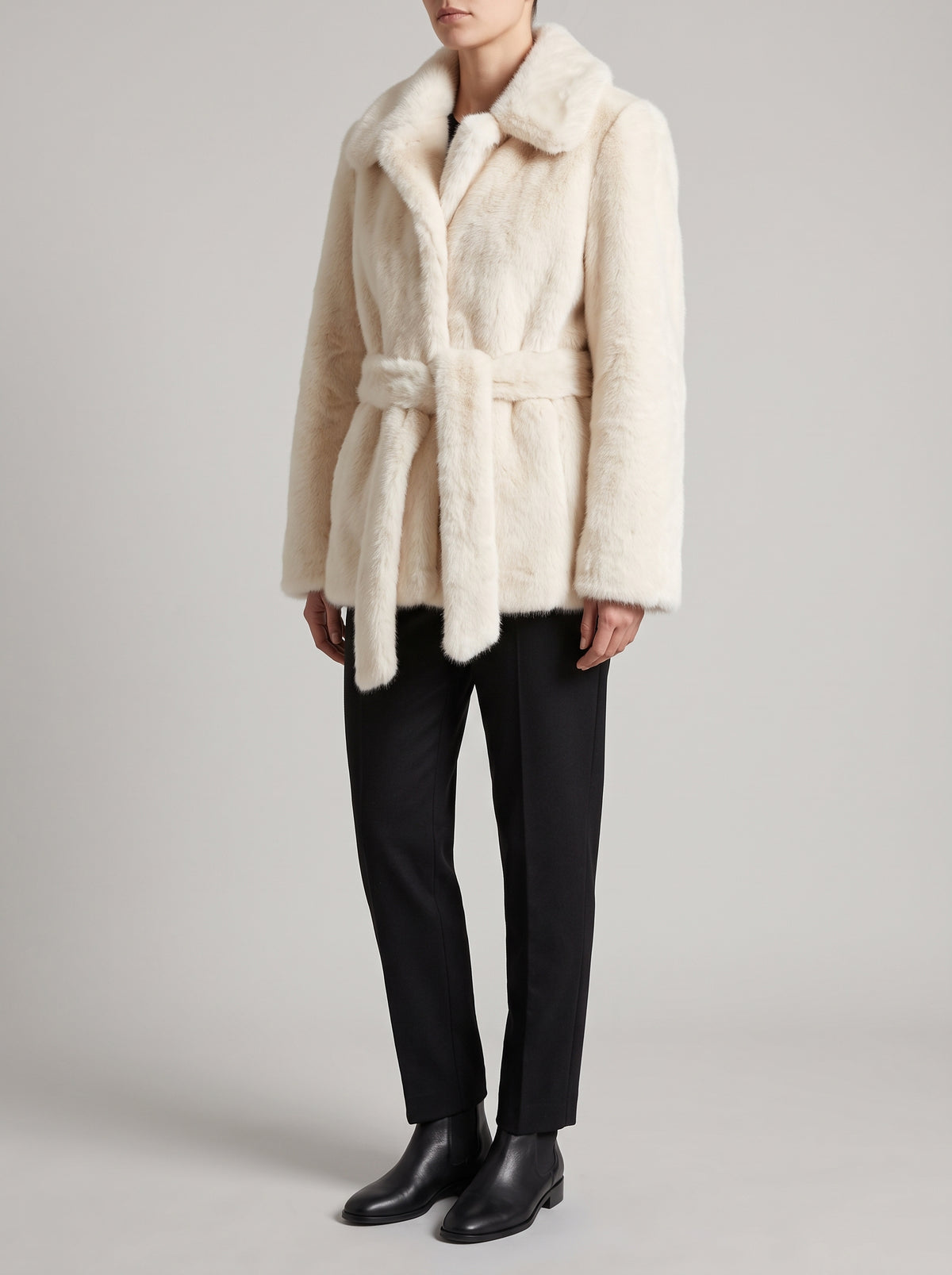 Aellinne Belted Faux Fur Coat — Beige