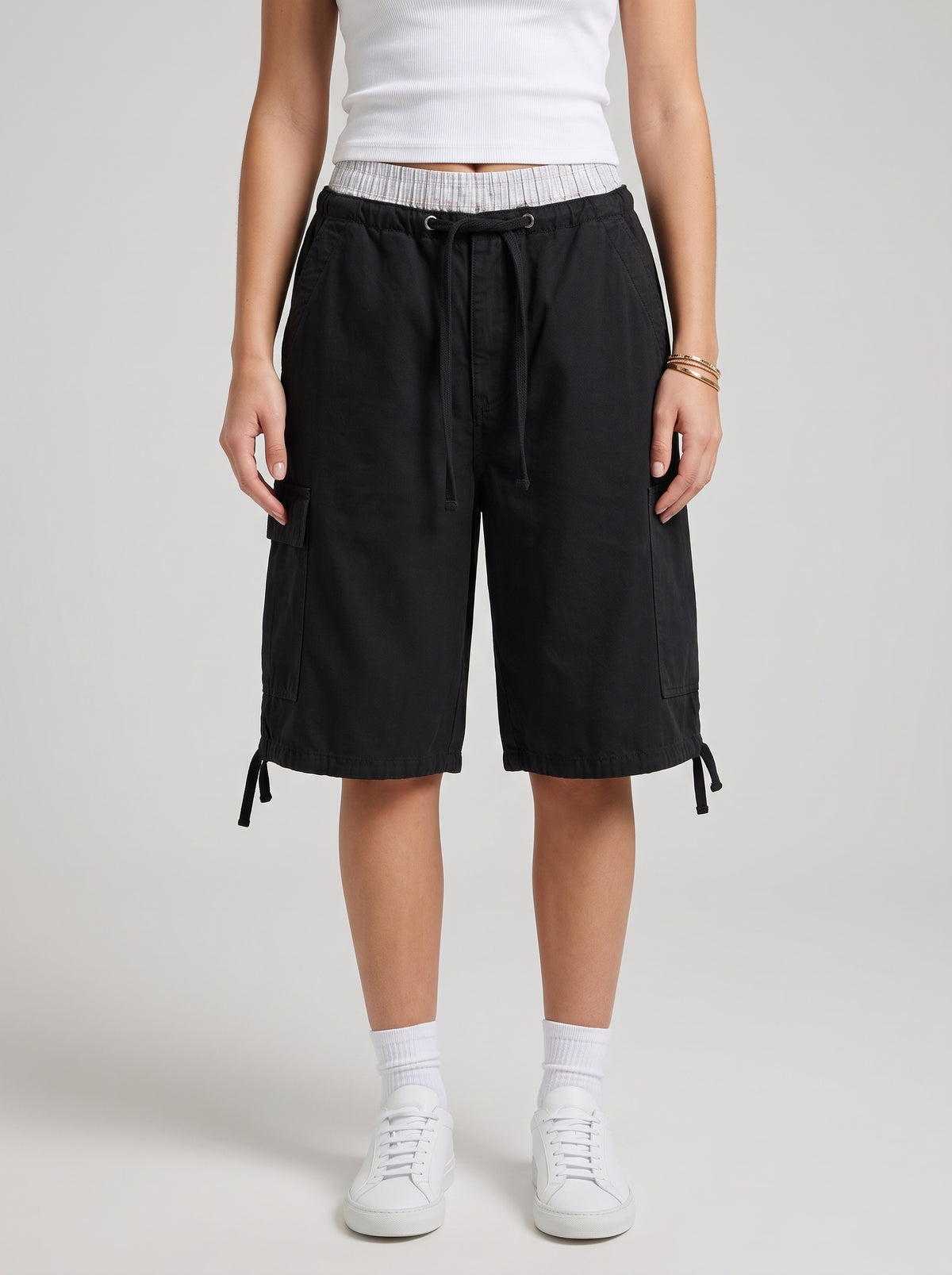 Riley Baggy Denim Cargo Shorts — Black