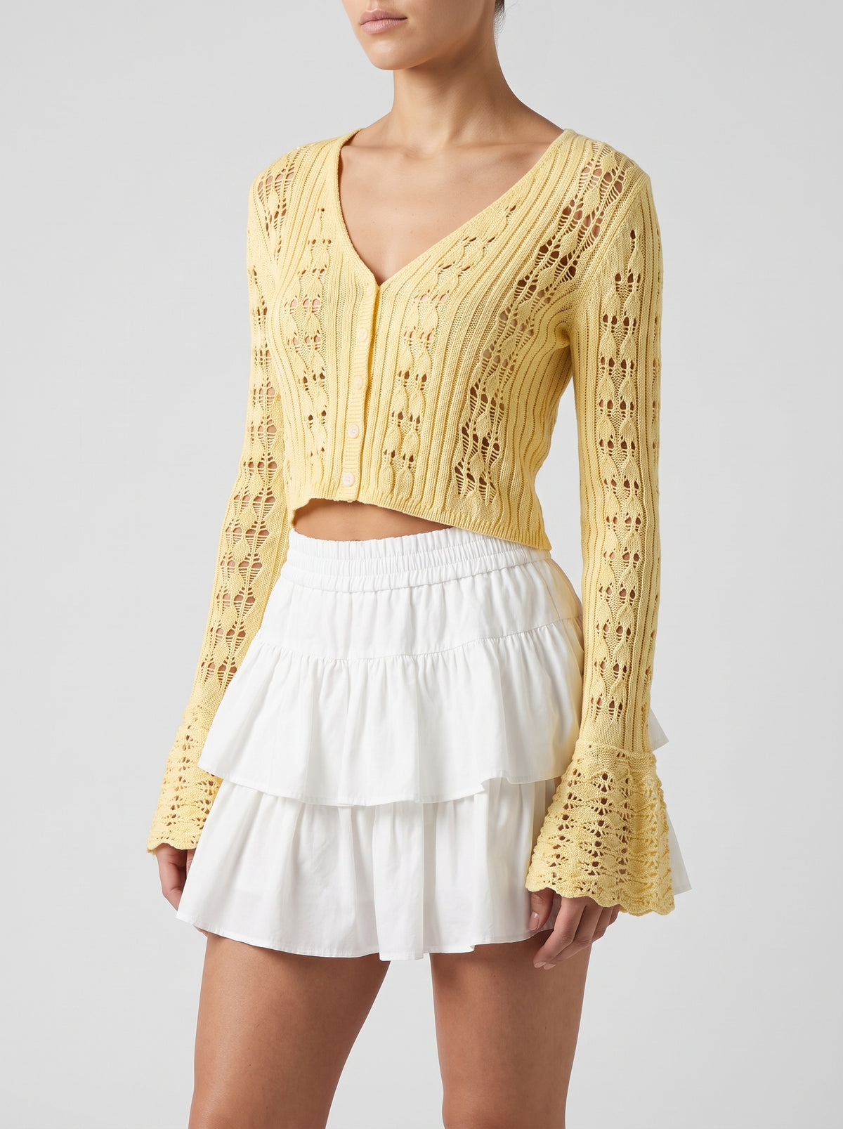 Kendall Openwork Crochet Cardigan — Butter Yellow