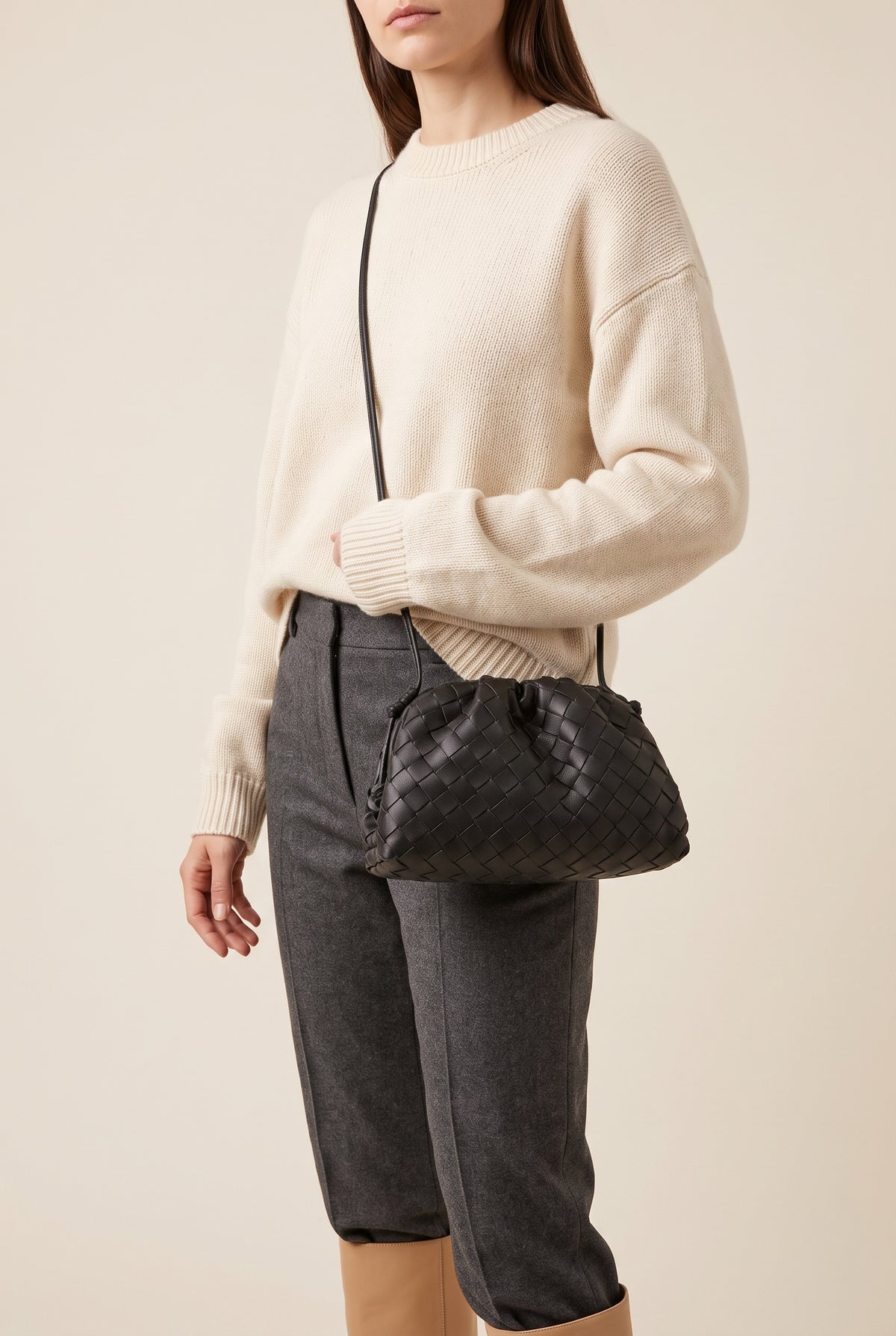 Rachel Woven Faux Leather Crossbody Bag — On-Model View