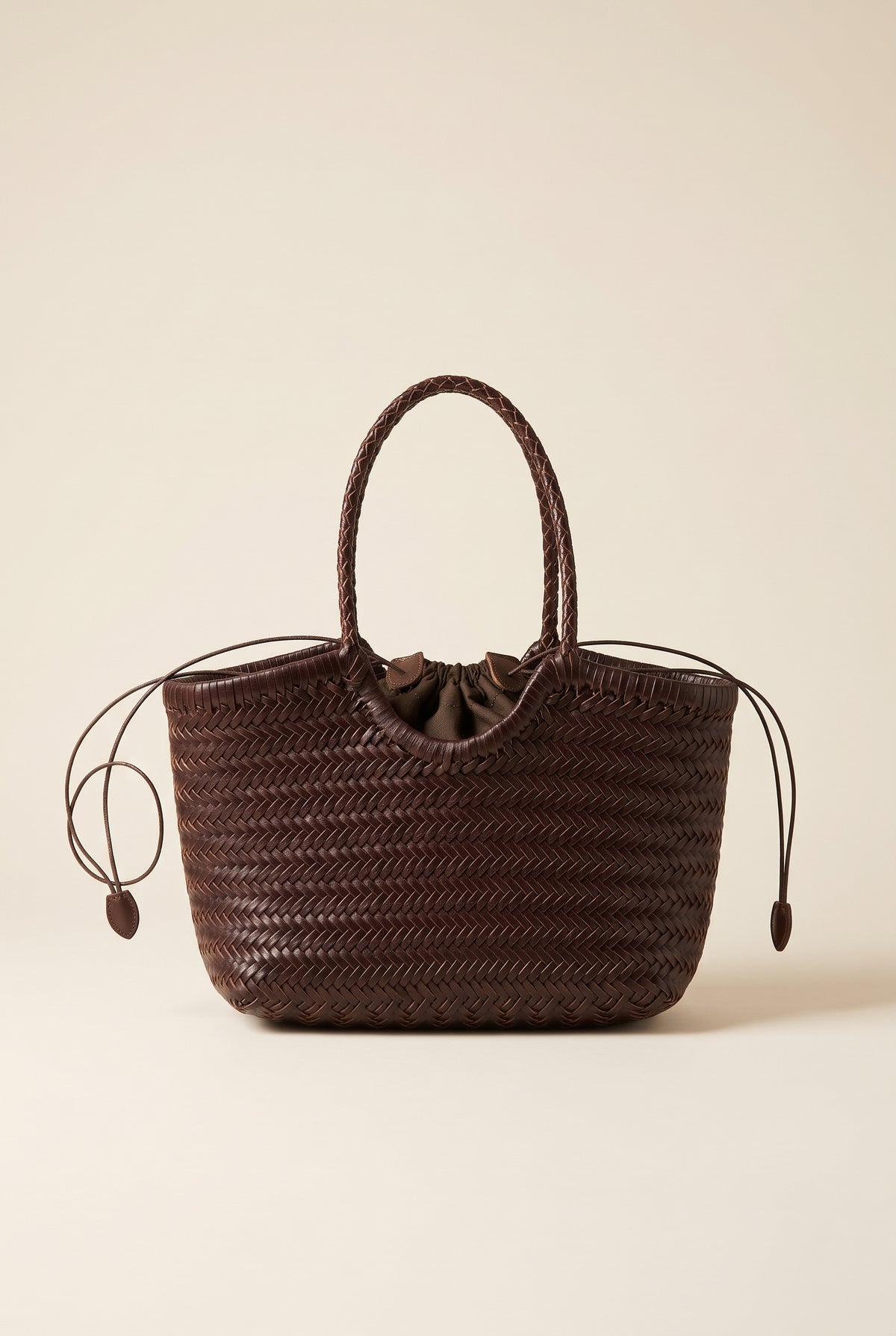 Beatrice Woven Faux Leather Tote — Brown