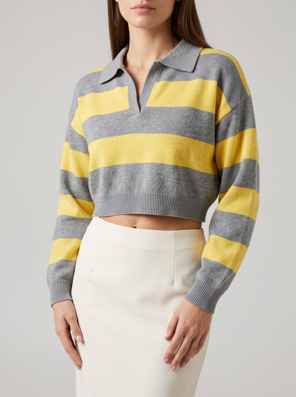 Elena Striped Polo Collar Jumper - Yellow