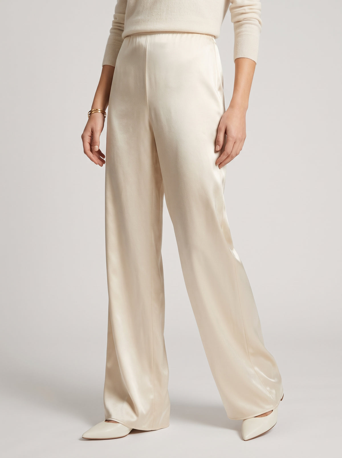 Wendy Satin Wide-Leg Pants — Ivory