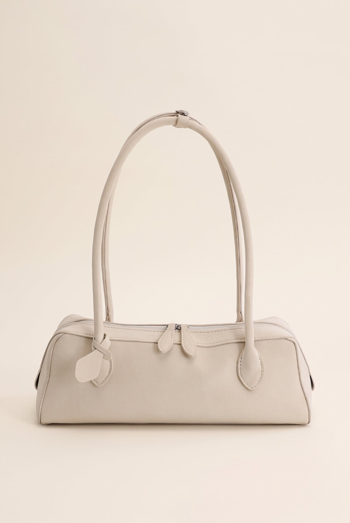Adora Faux Suede Baguette Bag — White