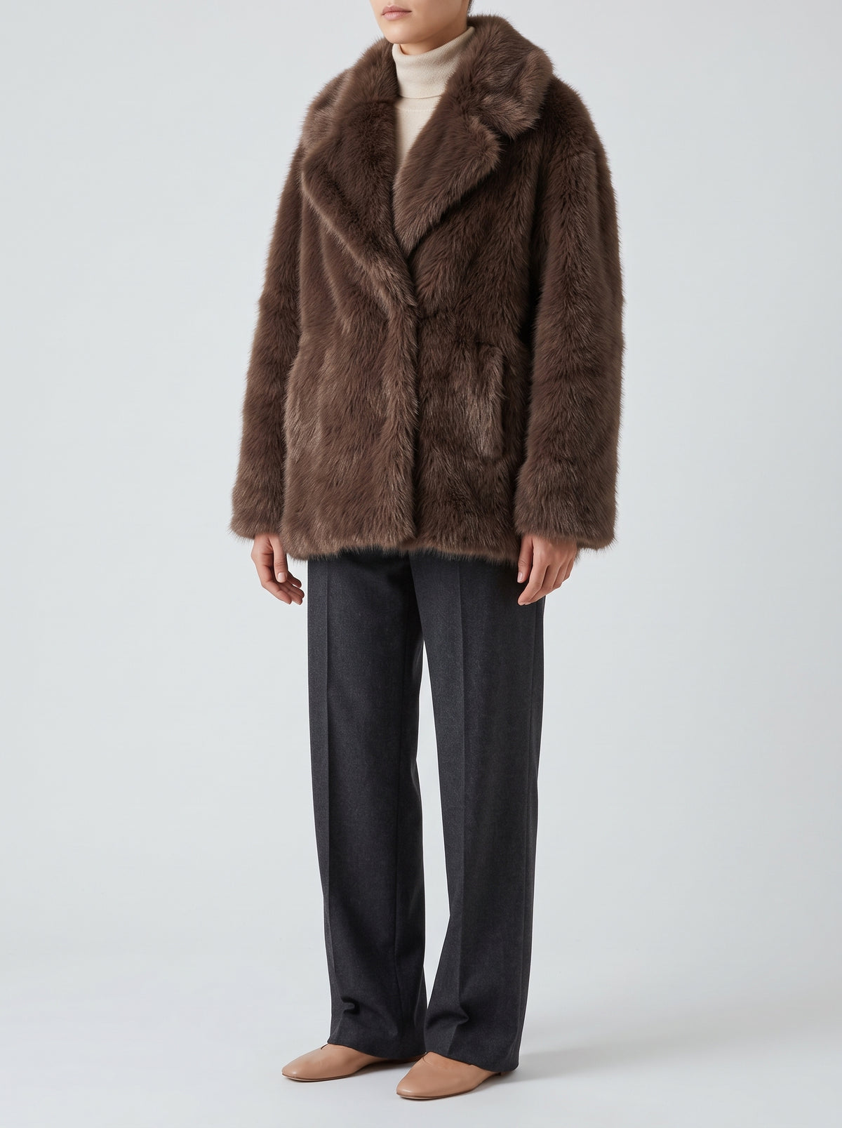Carissa Lace-Up Faux Fur Coat — Dark Brown