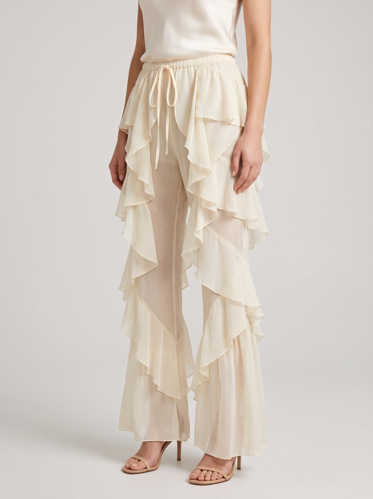 Fiona Ruffle-Hem Cargo Pants — Apricot
