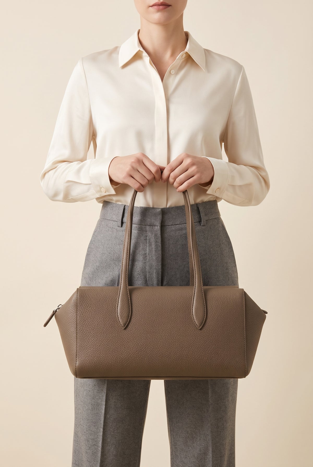 Elena Faux Leather Bowling Tote — On-Model View
