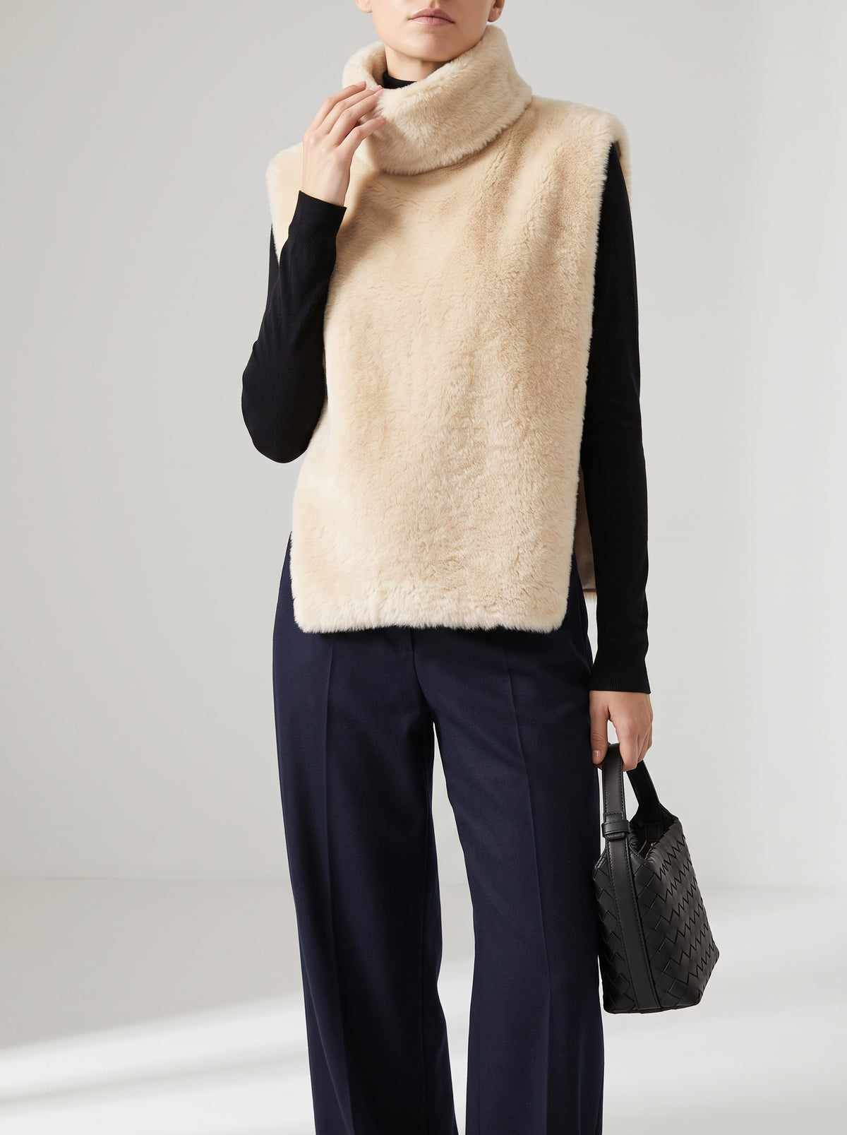 Rina Faux Leather High-Neck Vest — Beige
