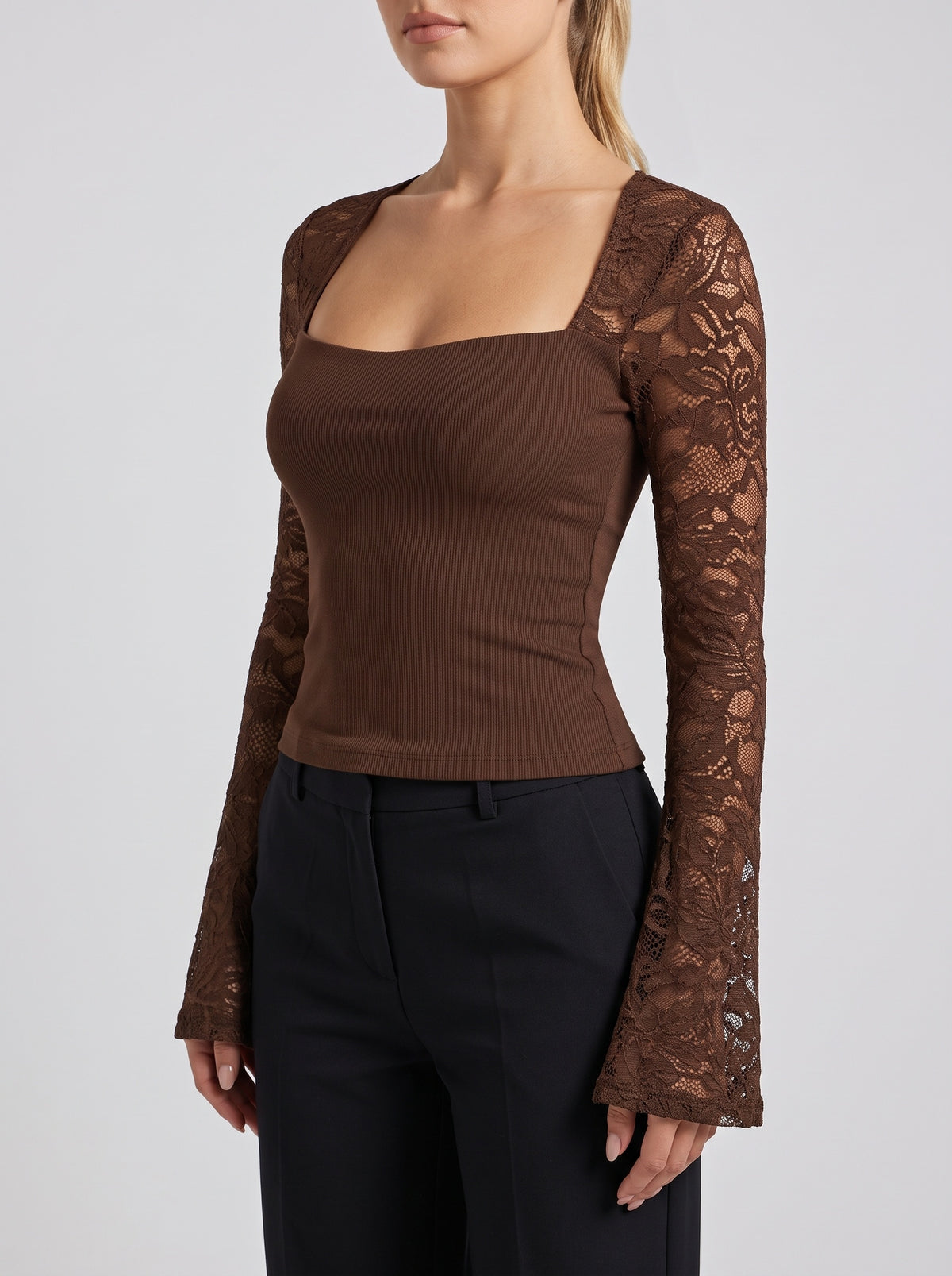Nadine Bell Sleeve Lace Blouse — Brown