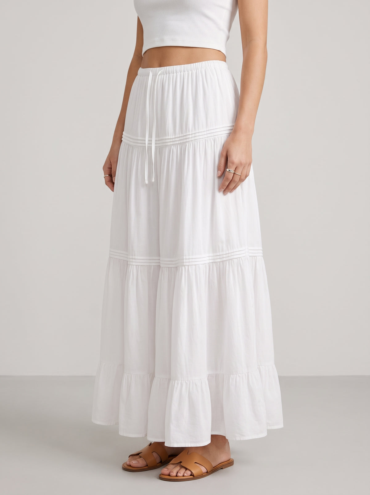 Marcella Ballet-Inspired Tiered Maxi Skirt — White