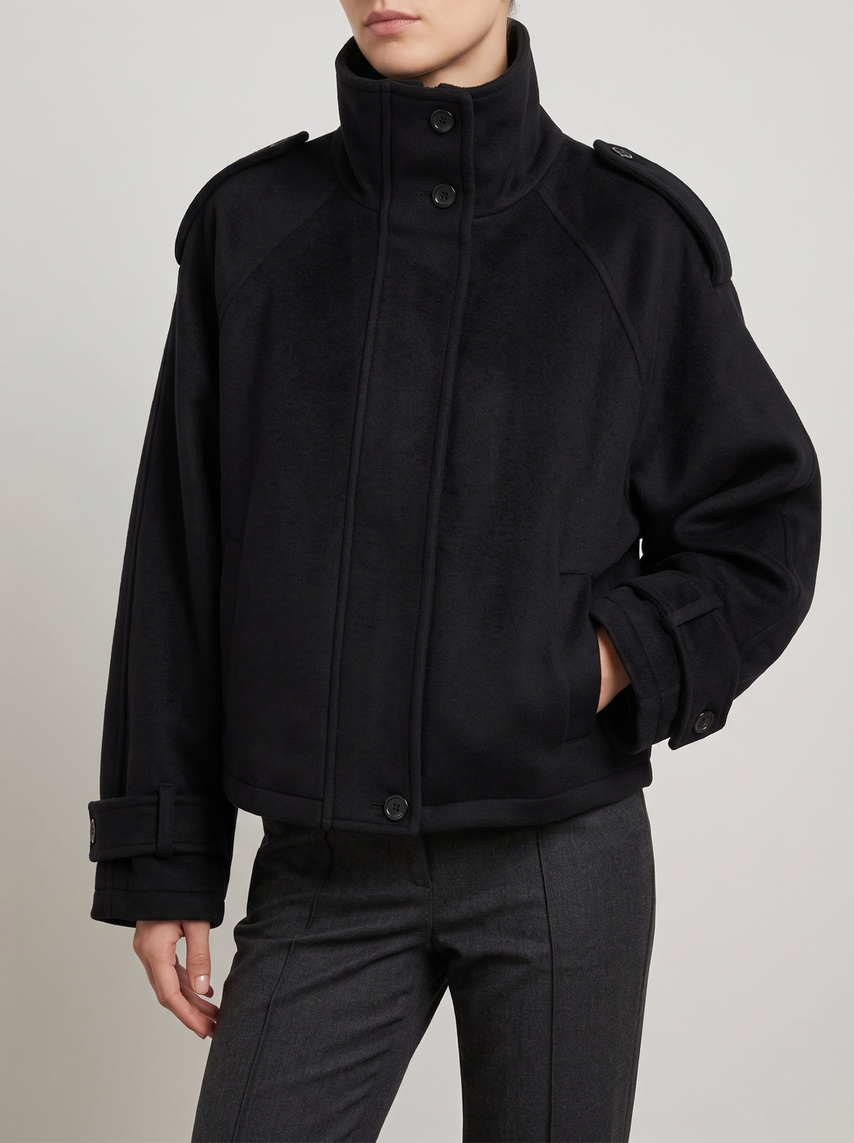 Fiona Short High-Neck Coat — Black