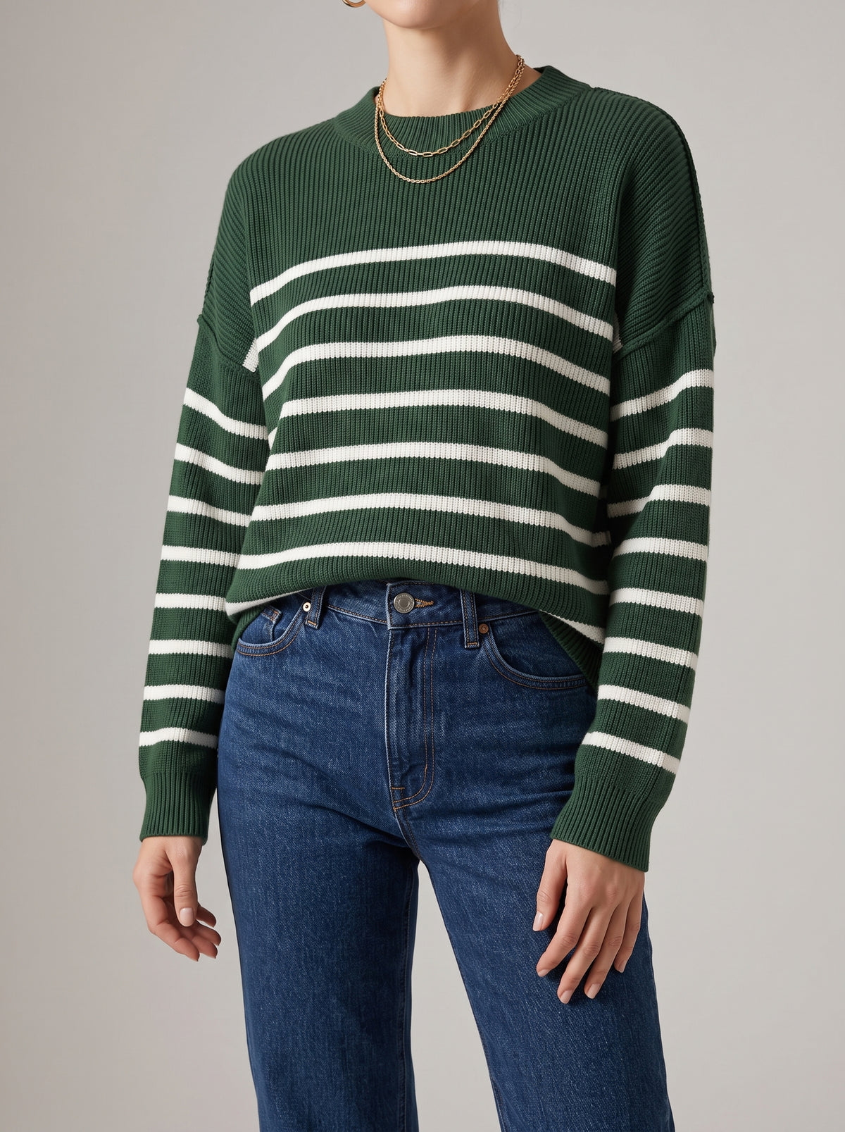 YVETTE — Striped Jumper - Dark Green