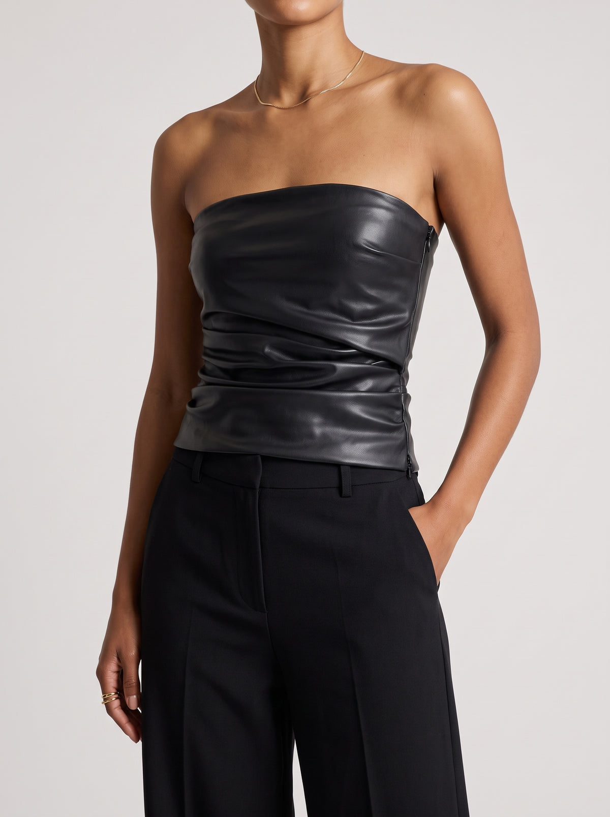 Yassi Faux Leather Vest Top - Black
