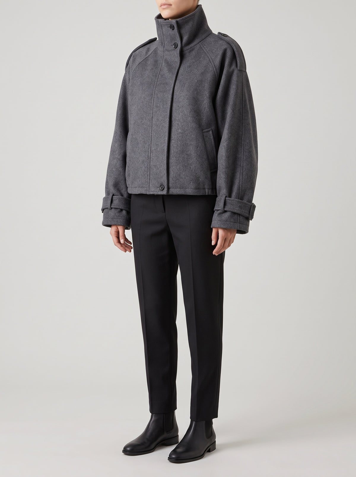 Fiona Short High-Neck Coat — Gray