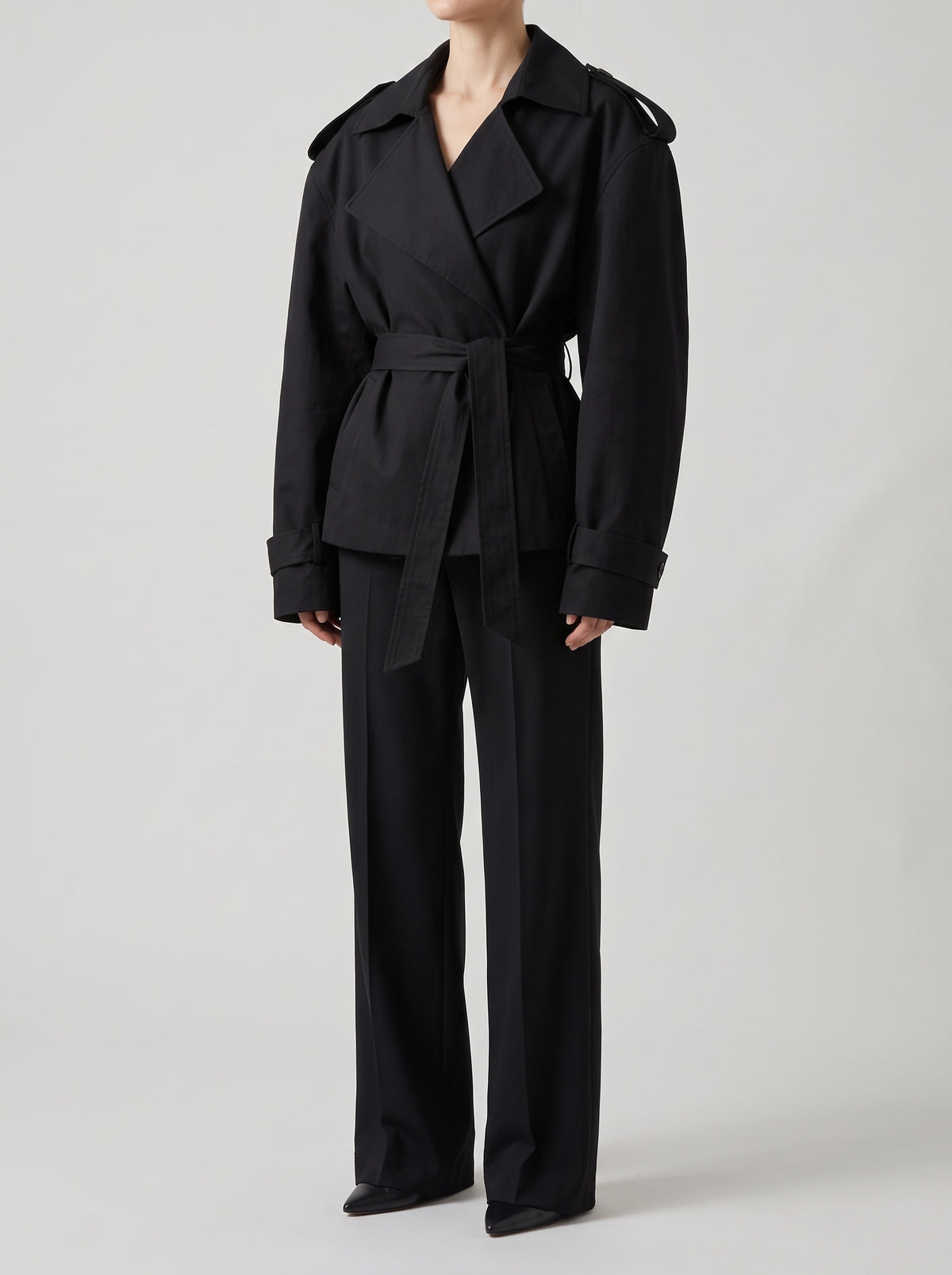 Barbara Short Belted Trench Coat - Black