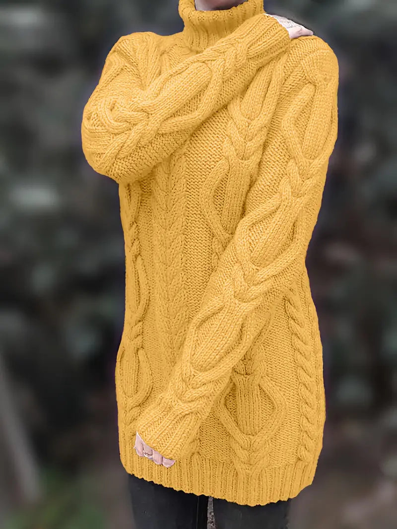 MADELEINE — Robe à Col Roulé en Maille Torsadée