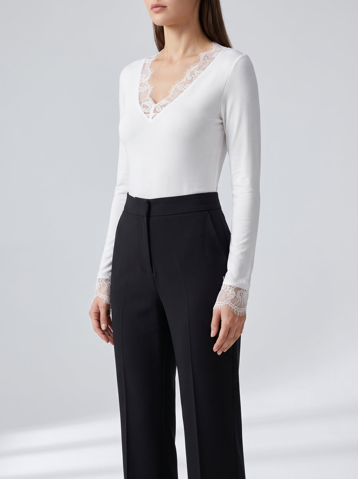 Jaiden Lace V-Neck Slim-Fit Top - White