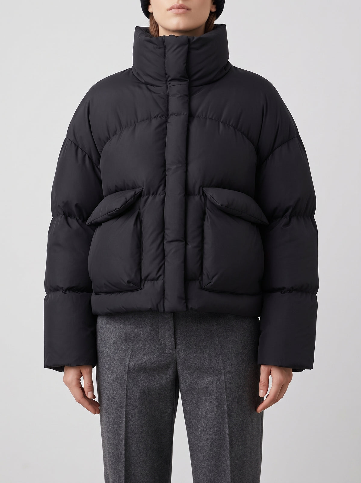 Janine Hooded Quilted Coat — Black