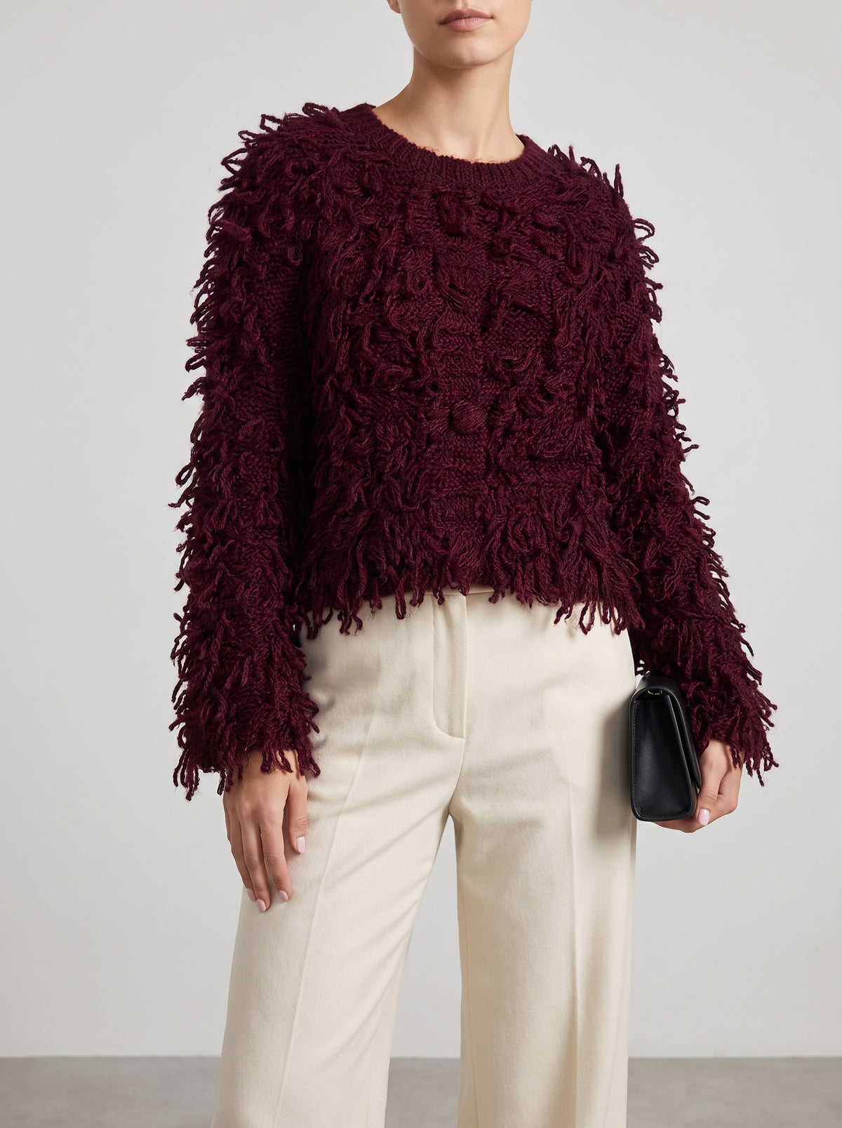 MARGUERITE — Fringed Knit Waistcoat - Burgundy