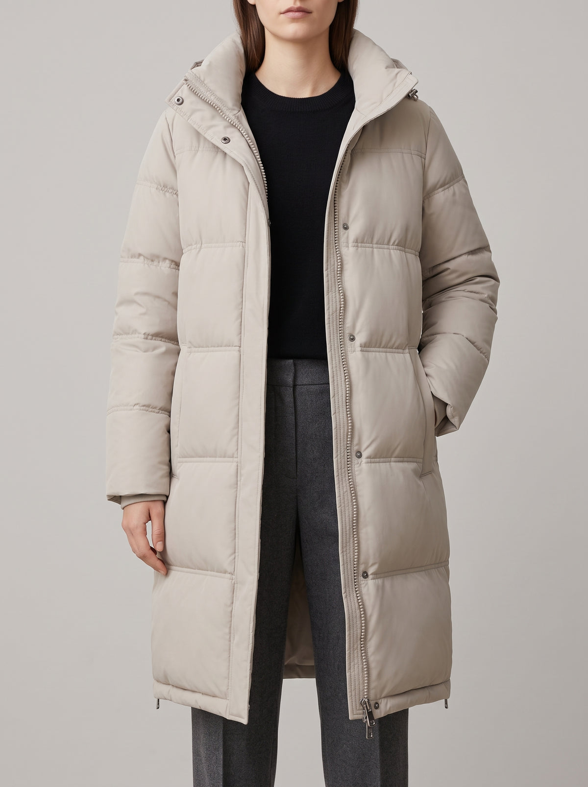 Parka Carlyn à capuche effet cuir - Gris