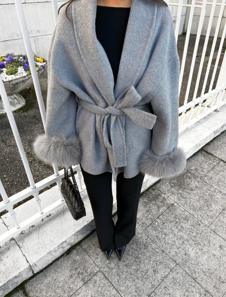 ÉLÉONORE — Manteau en Laine à Col de Fourrure