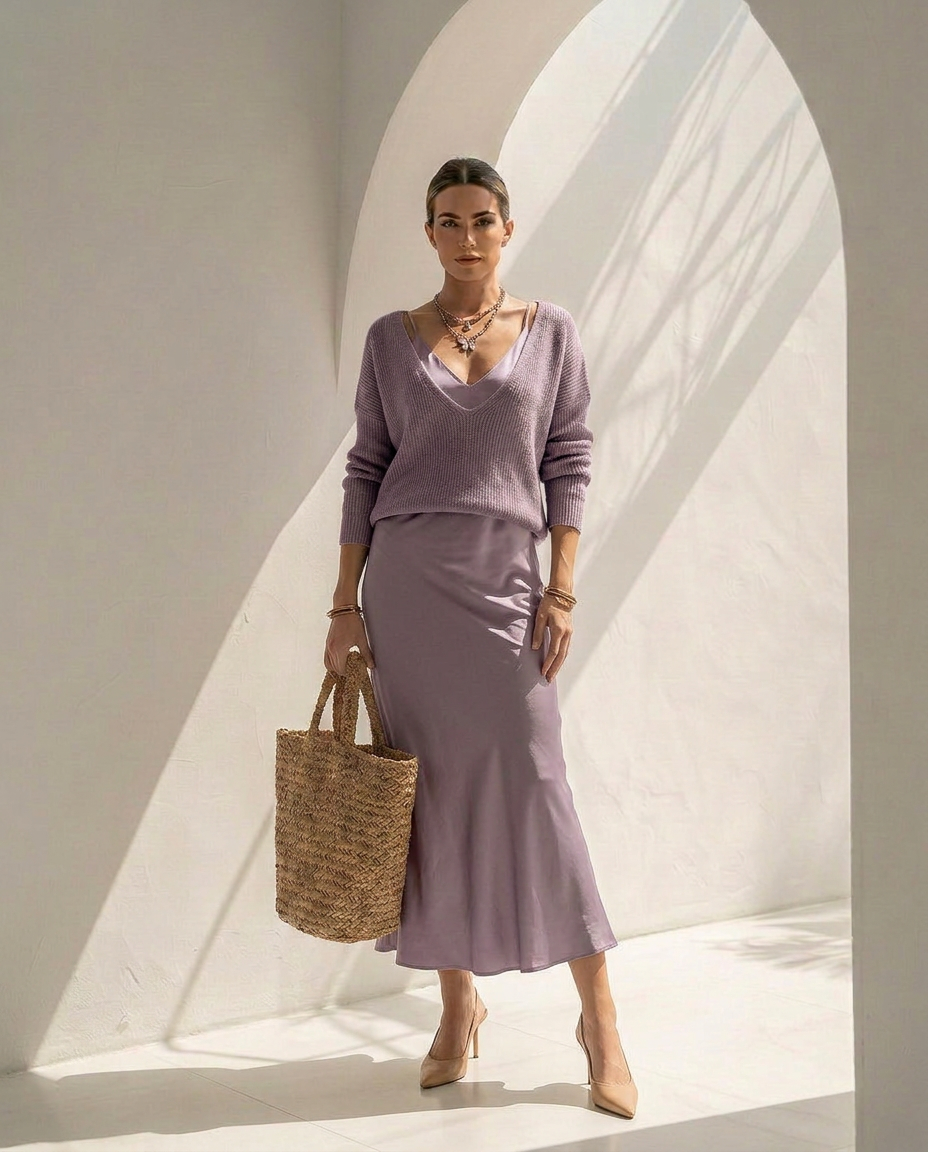 Velaria · Robe midi en satin avec gilet coordonné