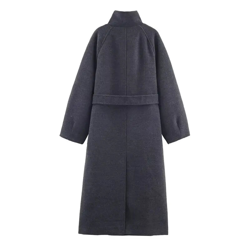 Manteau long Arielle avec ceinture et col montant