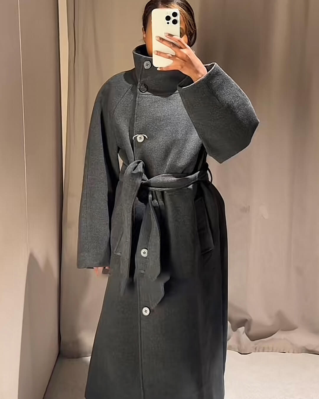 Manteau long Arielle avec ceinture et col montant