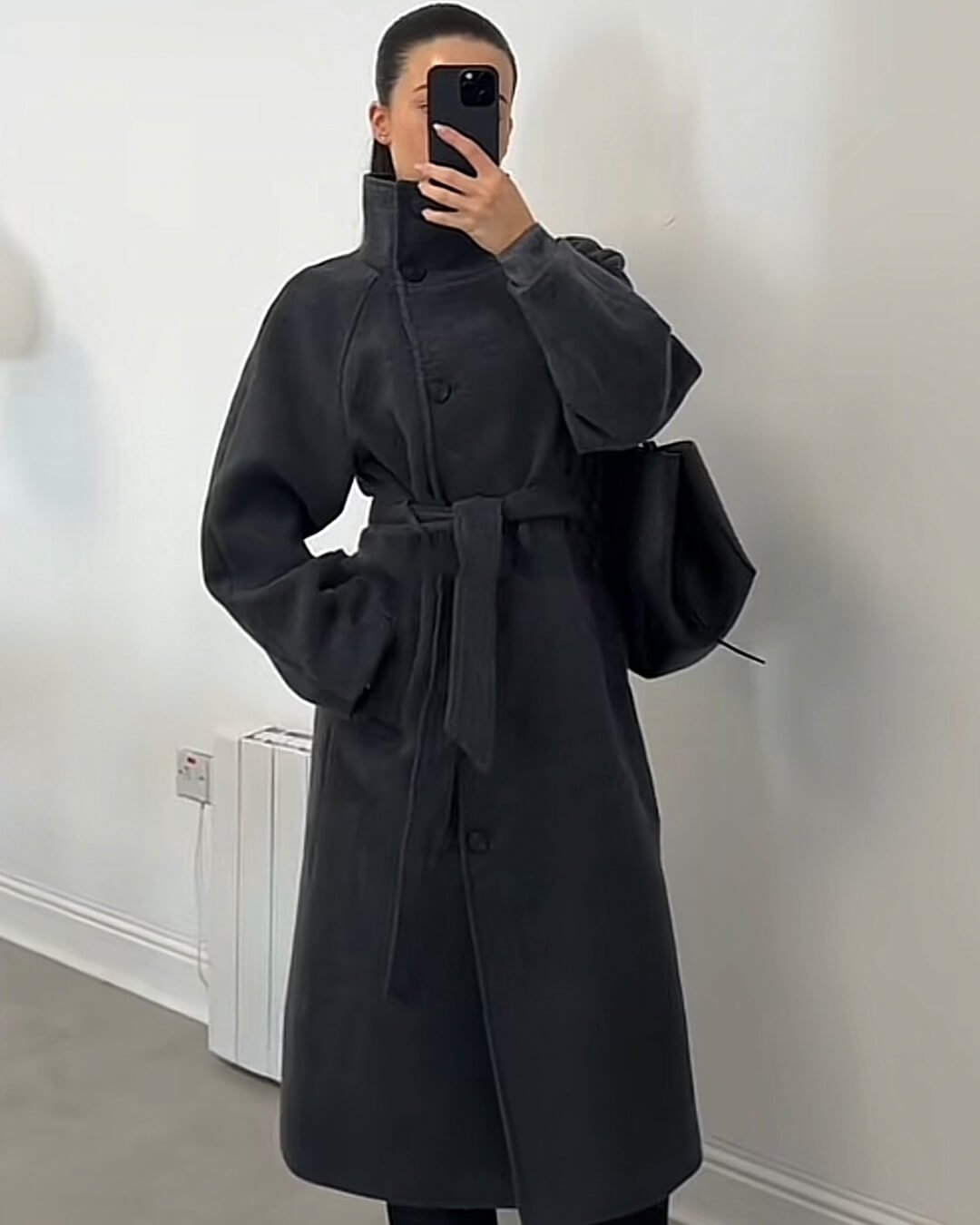 Manteau long Arielle avec ceinture et col montant