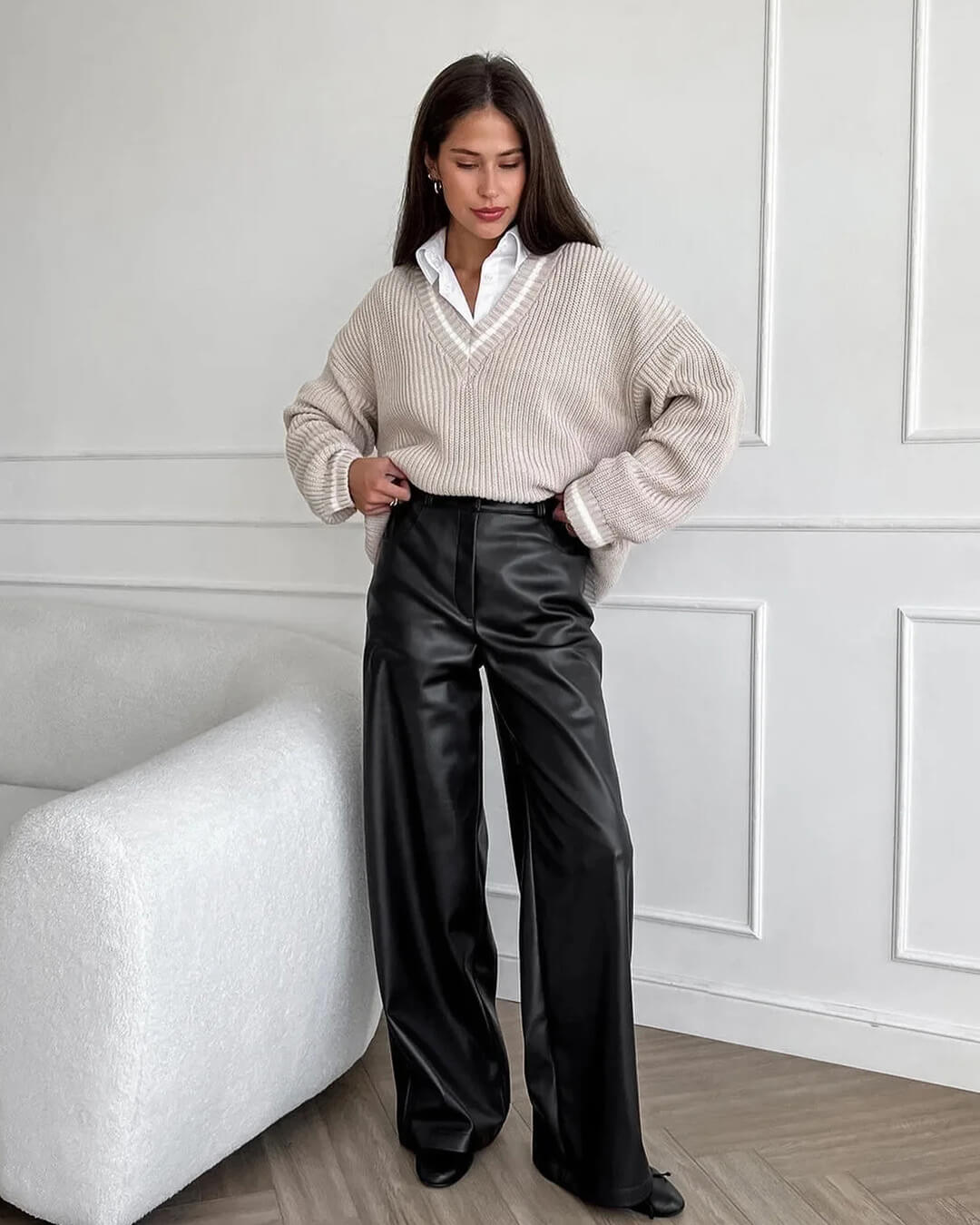 Pantalon Ada en cuir à jambes larges