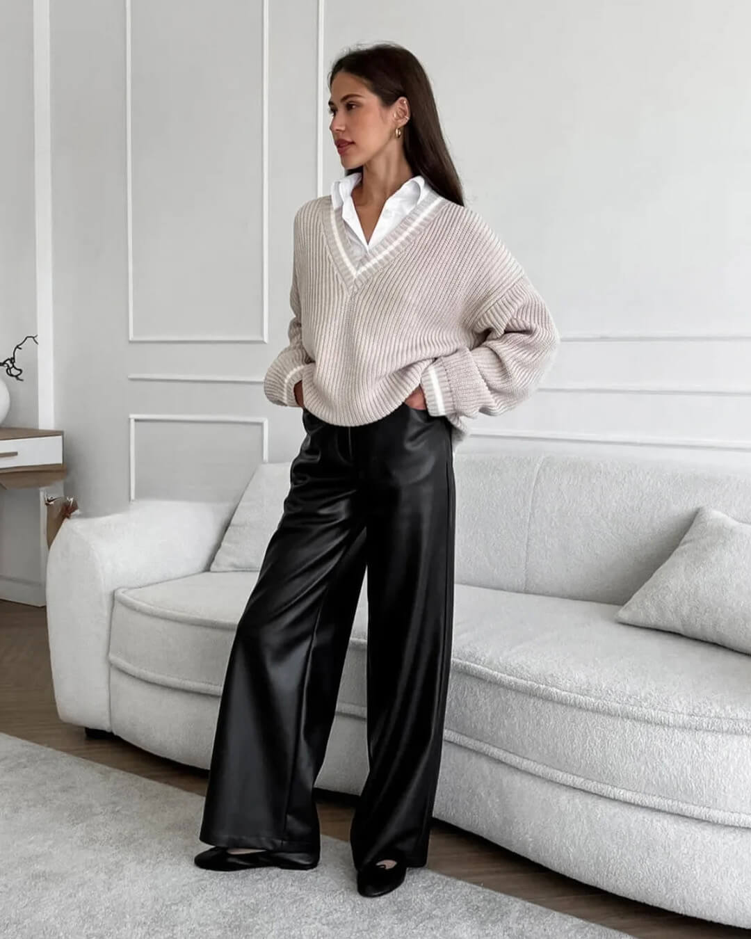Pantalon Ada en cuir à jambes larges