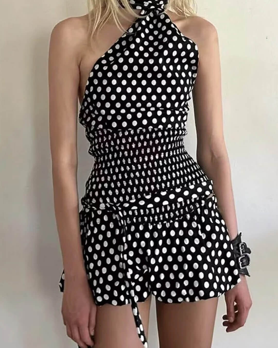 Mini-jupe Astrid à pois avec taille élastique