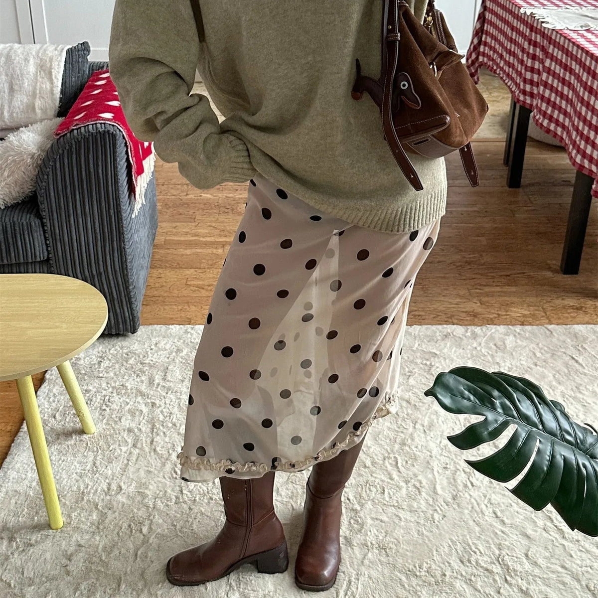 Jupe midi Bianca en maille à pois
