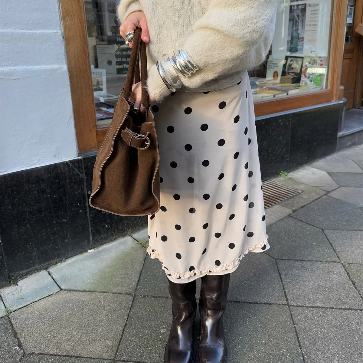 Jupe midi Bianca en maille à pois