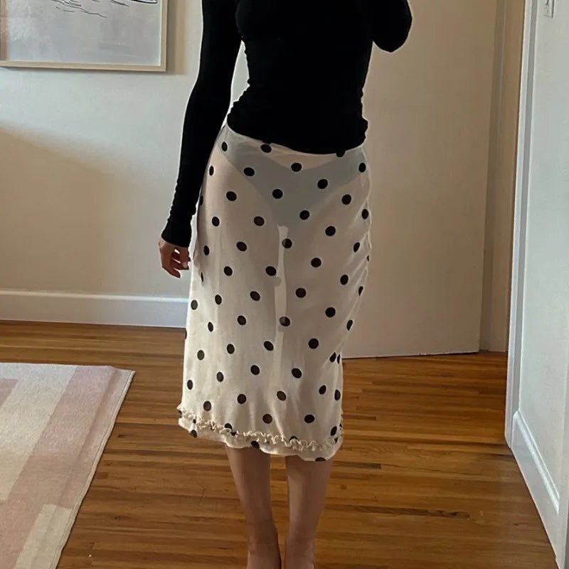 Jupe midi Bianca en maille à pois