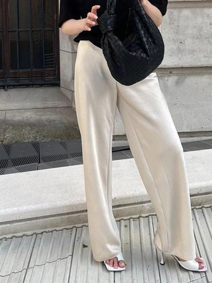 Pantalon large en satin taille haute Norma