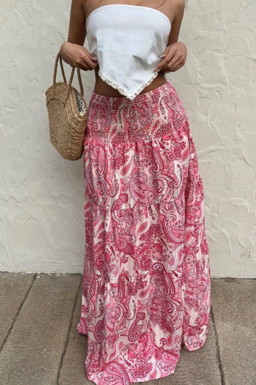Jupe longue Riley à motif cachemire avec taille élastique