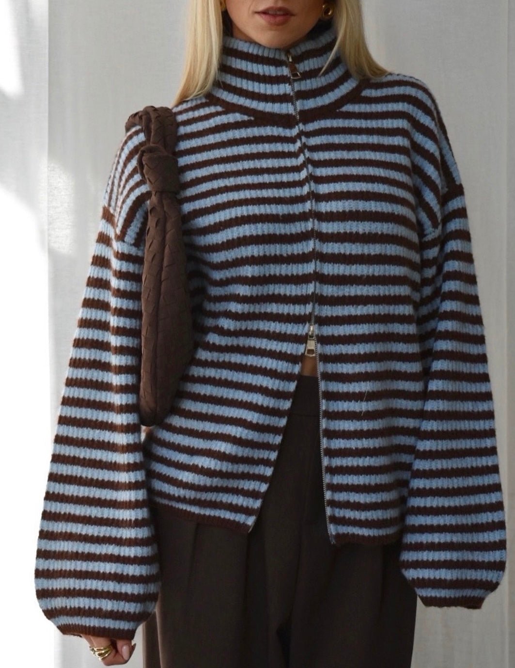 Angela cardigan en maille à col montant et rayures