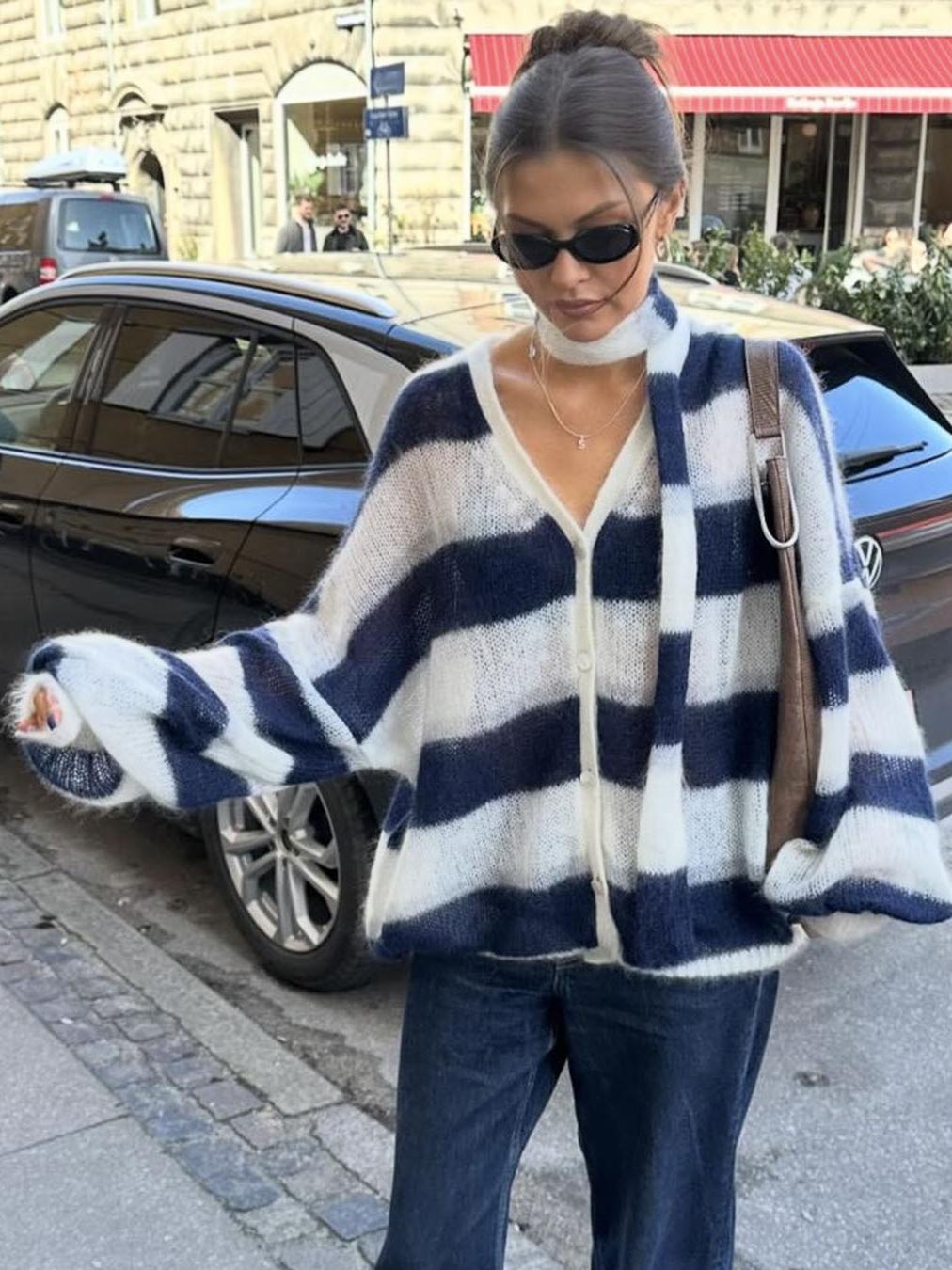 Cardigan Christel rayé à coupe ample