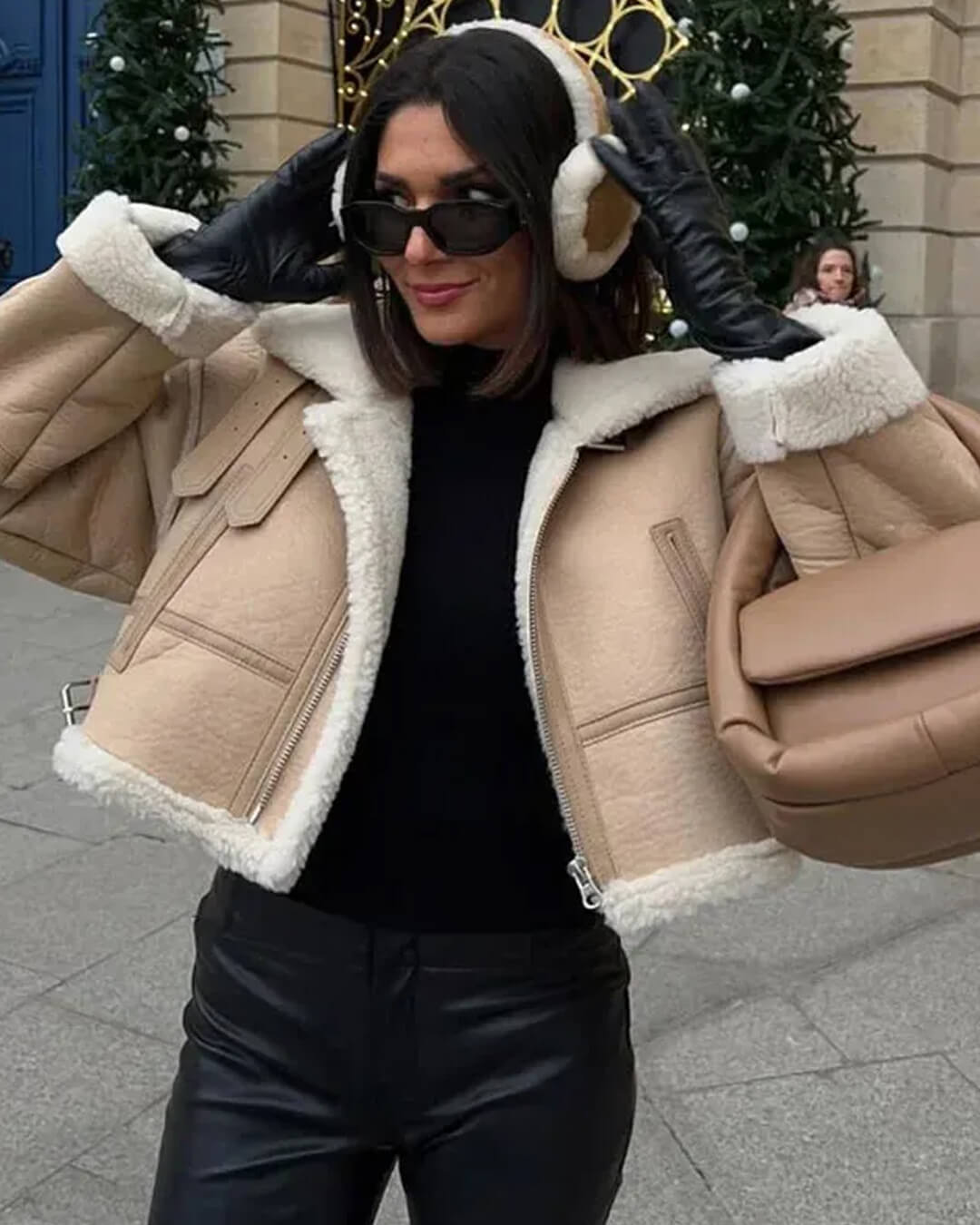 Veste en daim synthétique doublée en fausse fourrure Cindy