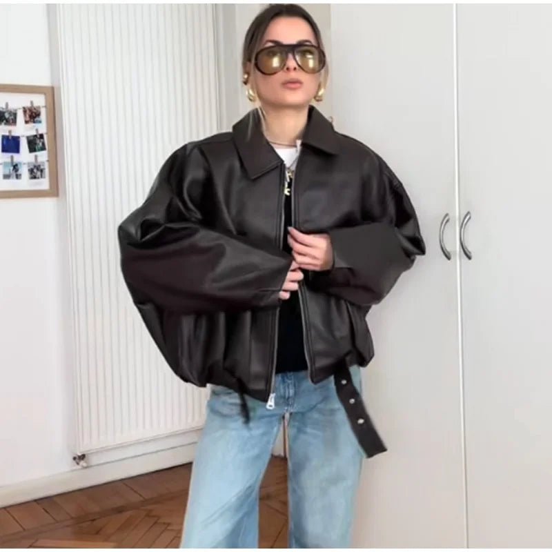 Veste Carine en cuir style motard