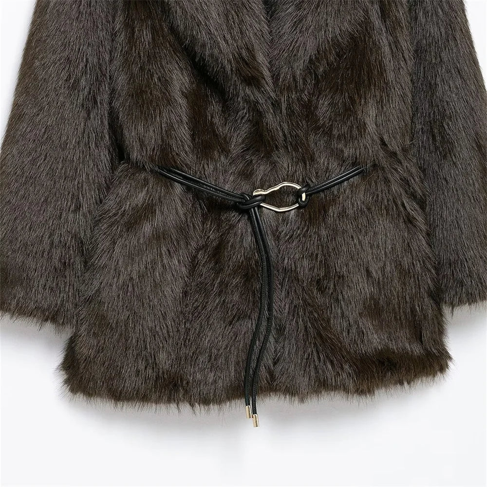 Manteau en fausse fourrure Faith avec ceinture