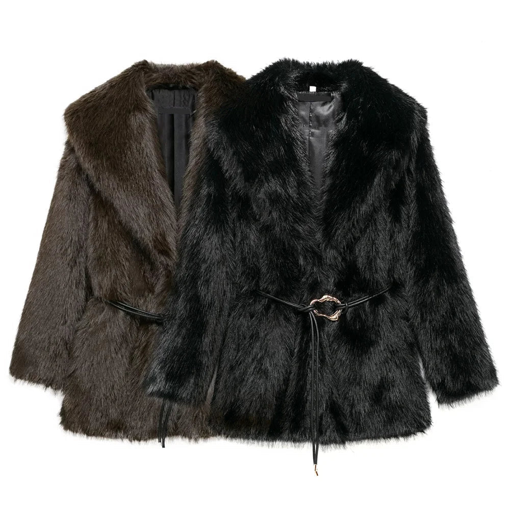 Manteau en fausse fourrure Faith avec ceinture