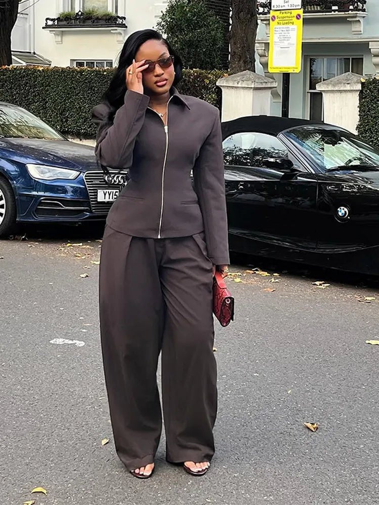 Veste Hazeline avec fermeture éclair et taille froncée