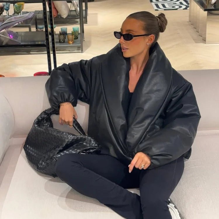 Veste en cuir à revers Lara