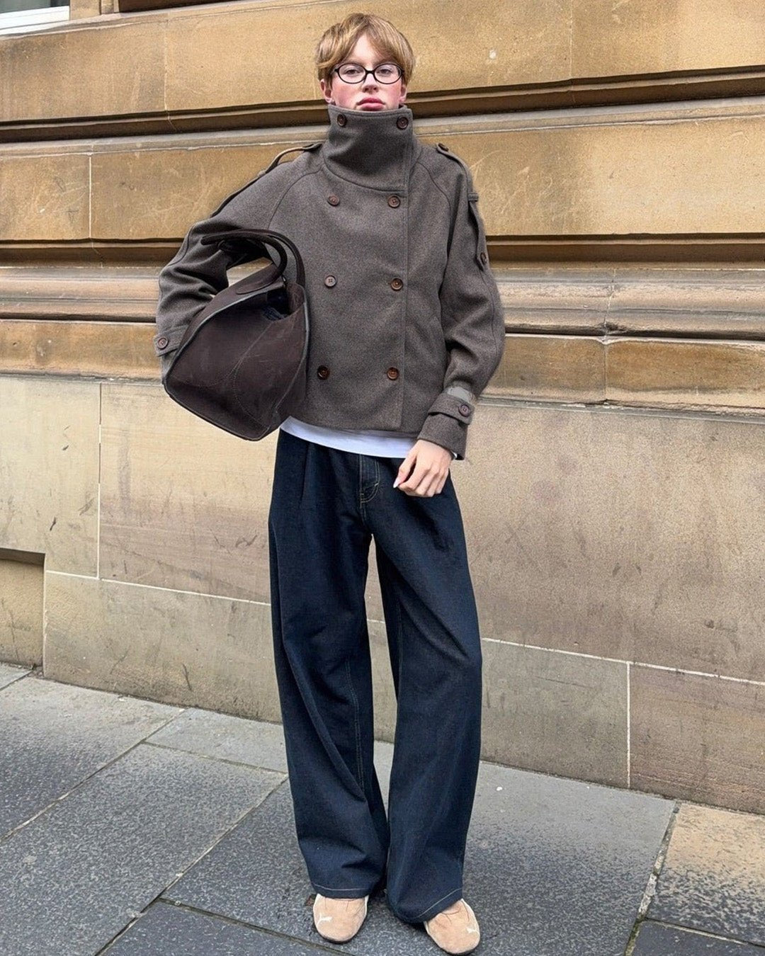 Manteau Rhea à col montant et boutonnage