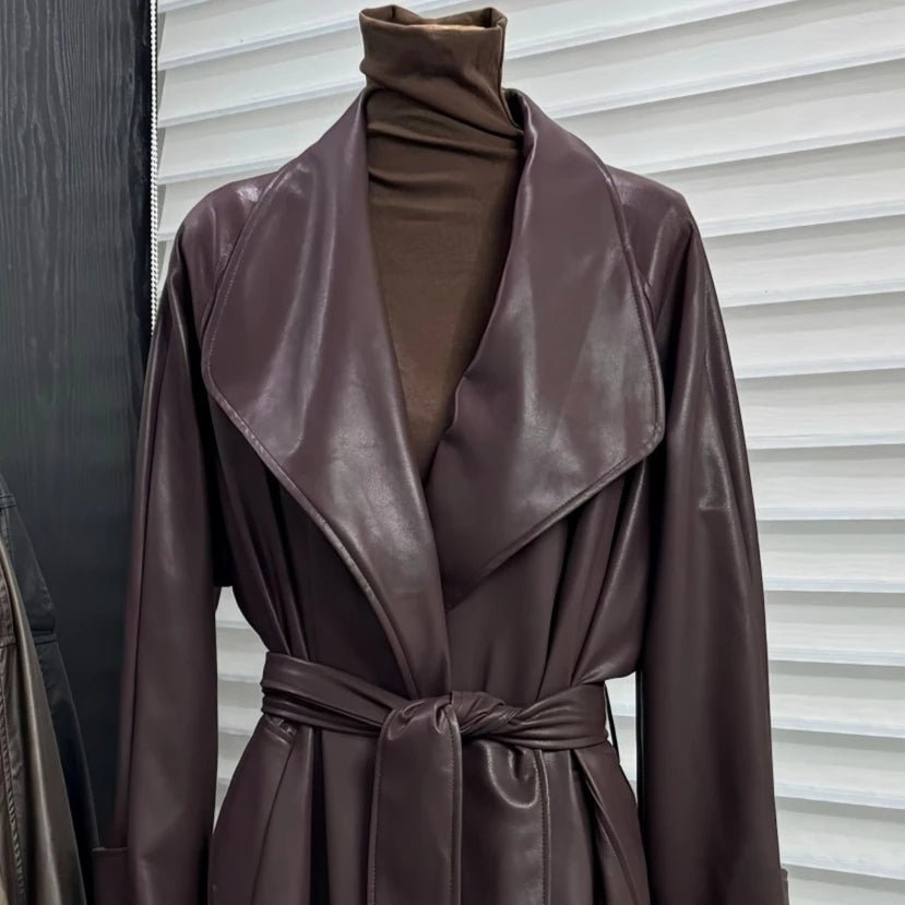 Manteau long style trench en similicuir Shiela